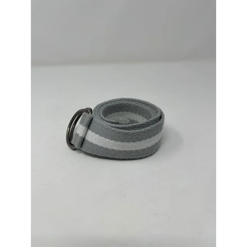 Men's Gray and White Striped Canvas Webbed Belt with D-Ring Buckel‎